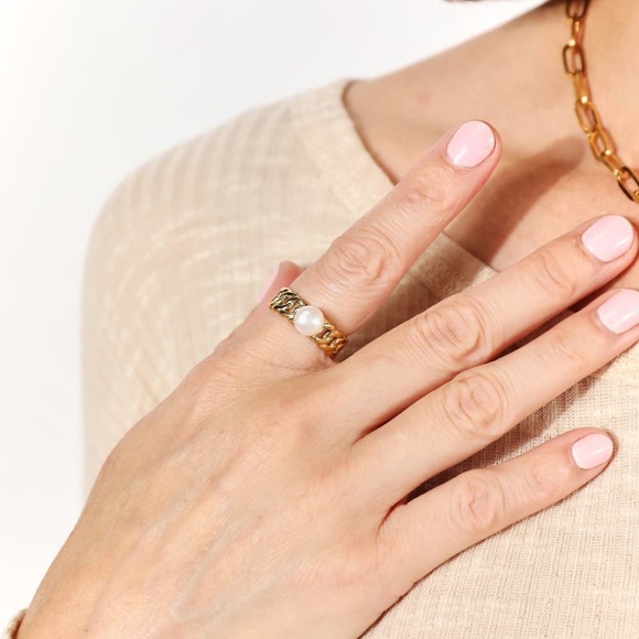 Snazzy Boutique Jewelry - 🌟NEW, CHIC**- Adored Pearl Stainless Steel Open Ring | OFFERS WELCOME